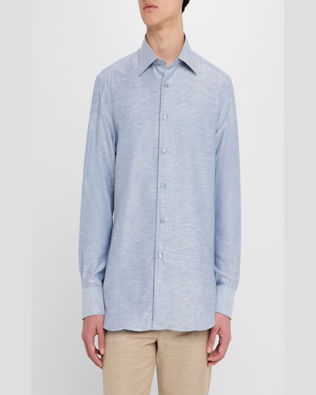 Stefano Ricci Men's Heathered Cotton And Linen Sport Shirt In Light Green