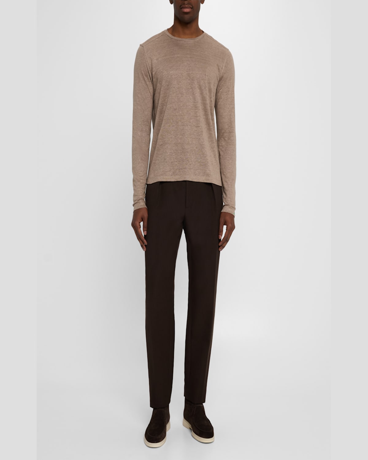 Stefano Ricci Men's Linen Long-sleeve T-shirt In Brown