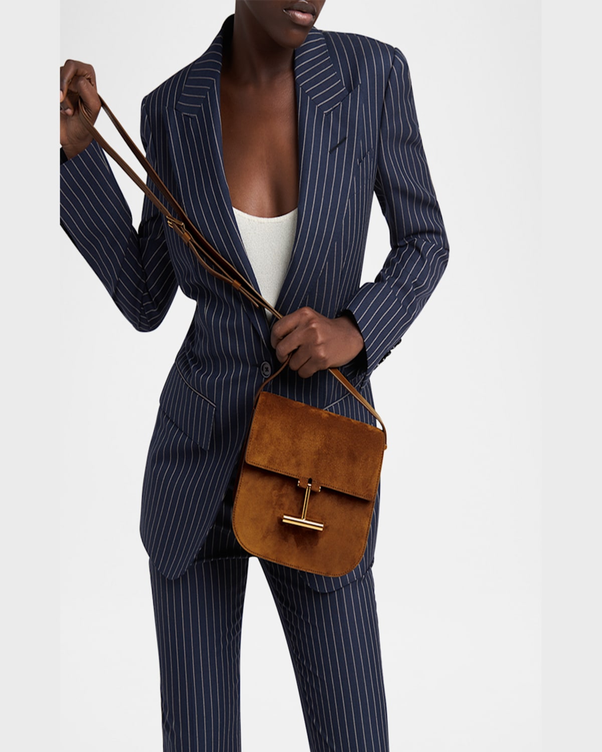 Shop Tom Ford Tara Mini Flap Crossbody Bag In Suede And Leather In Whisky