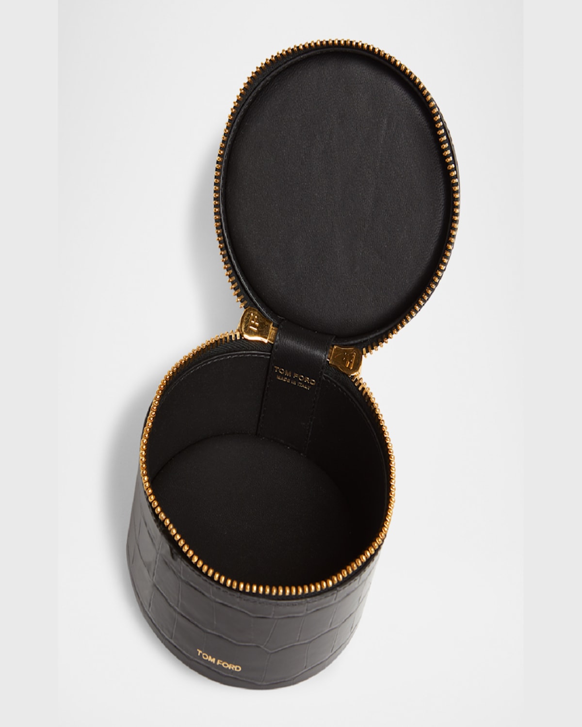 Tom Ford Audrey Mini Bucket Bag In Shiny Croc-printed Leather In Black