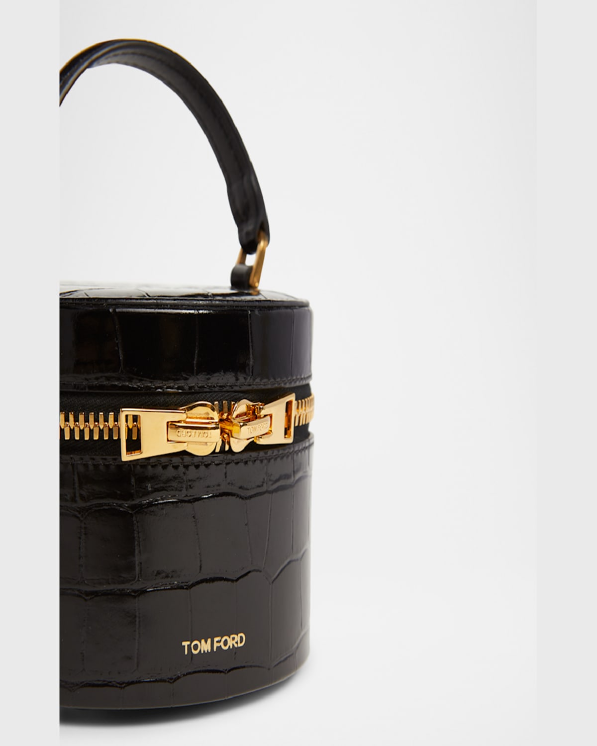 Tom Ford Audrey Mini Bucket Bag In Shiny Croc-printed Leather In Black