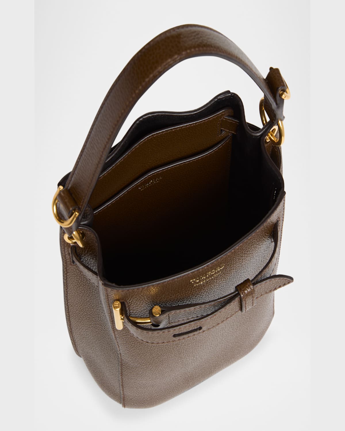 Tom Ford Audrey Mini Bucket Bag In Grain Leather In Dark Khaki