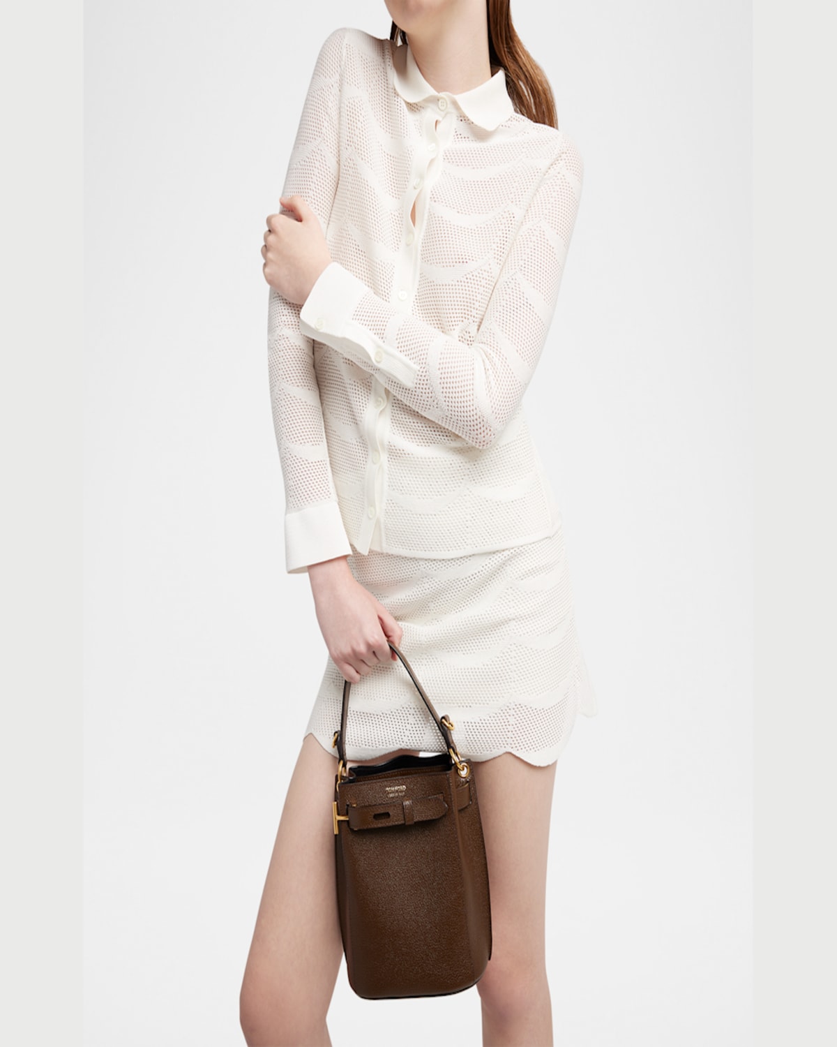 Tom Ford Audrey Mini Bucket Bag In Grain Leather In Dark Khaki