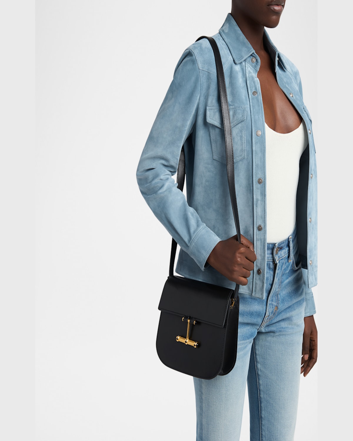 Tom Ford Tara Mini Flap Crossbody Bag In Leather In Black