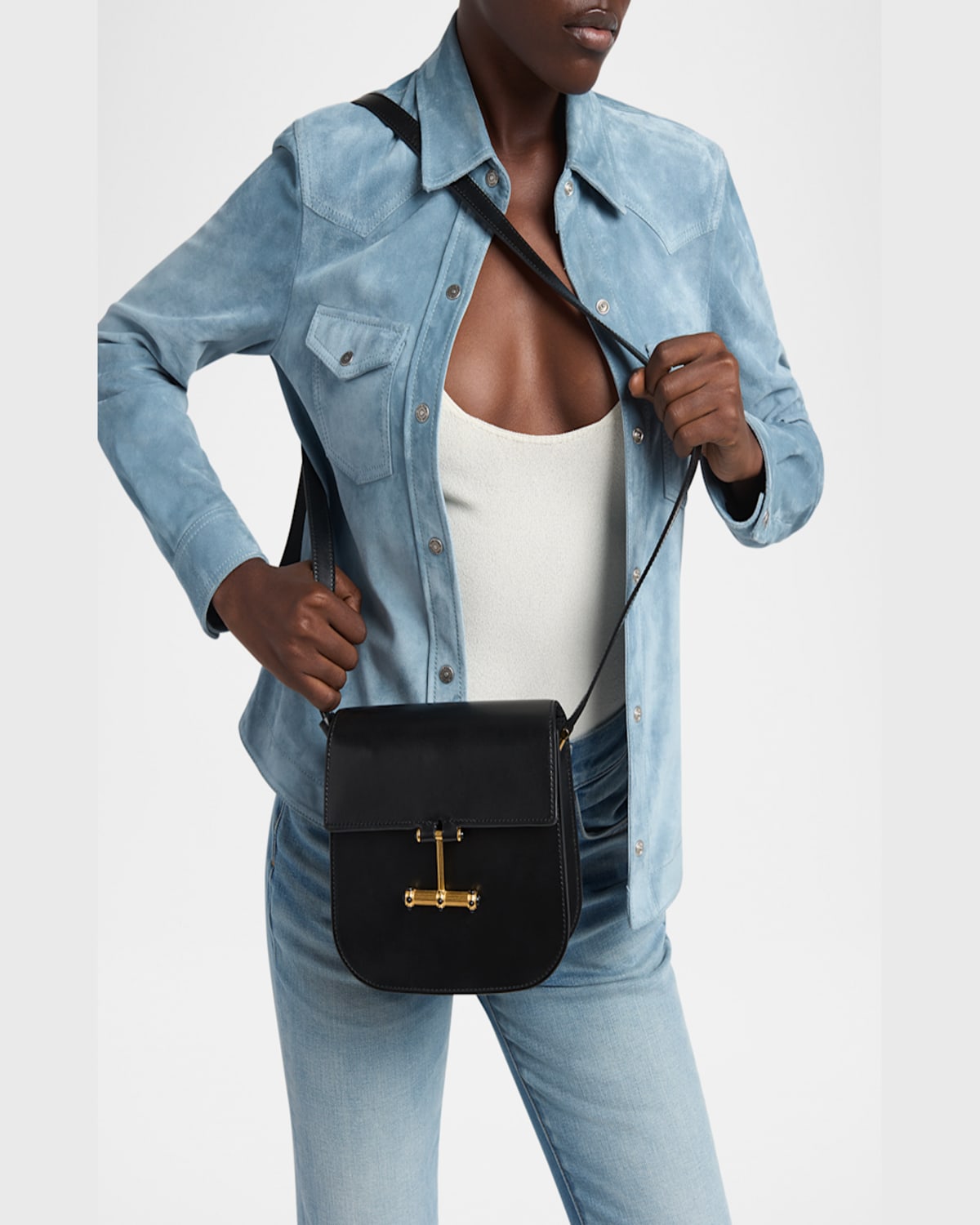 Tom Ford Tara Mini Flap Crossbody Bag In Leather In Black