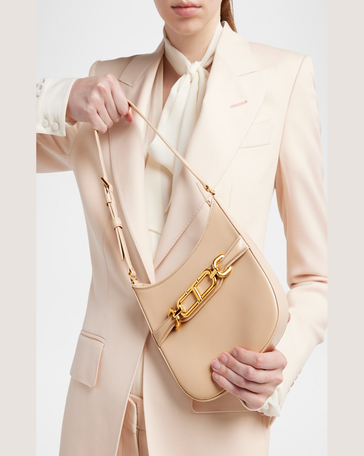 Tom Ford Mini Shoulder Bag In Leather In Light Beige