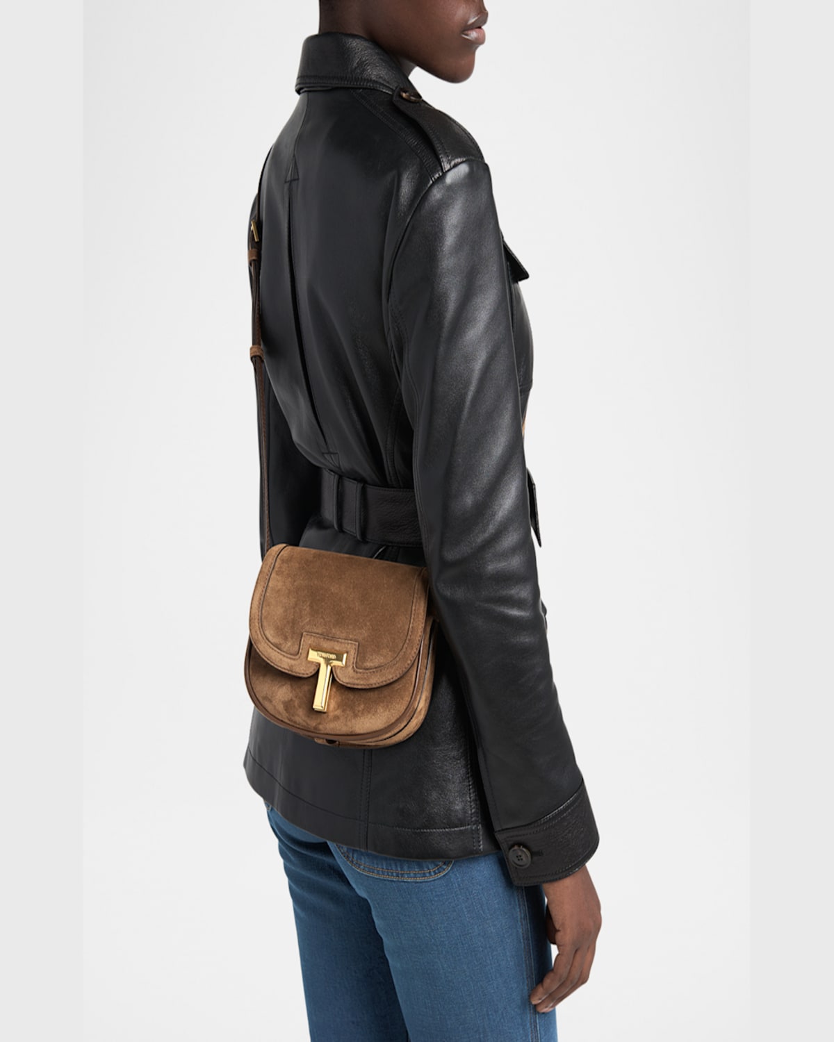 Tom Ford Wallis Mini Flap Shoulder Bag In Suede In Whisky
