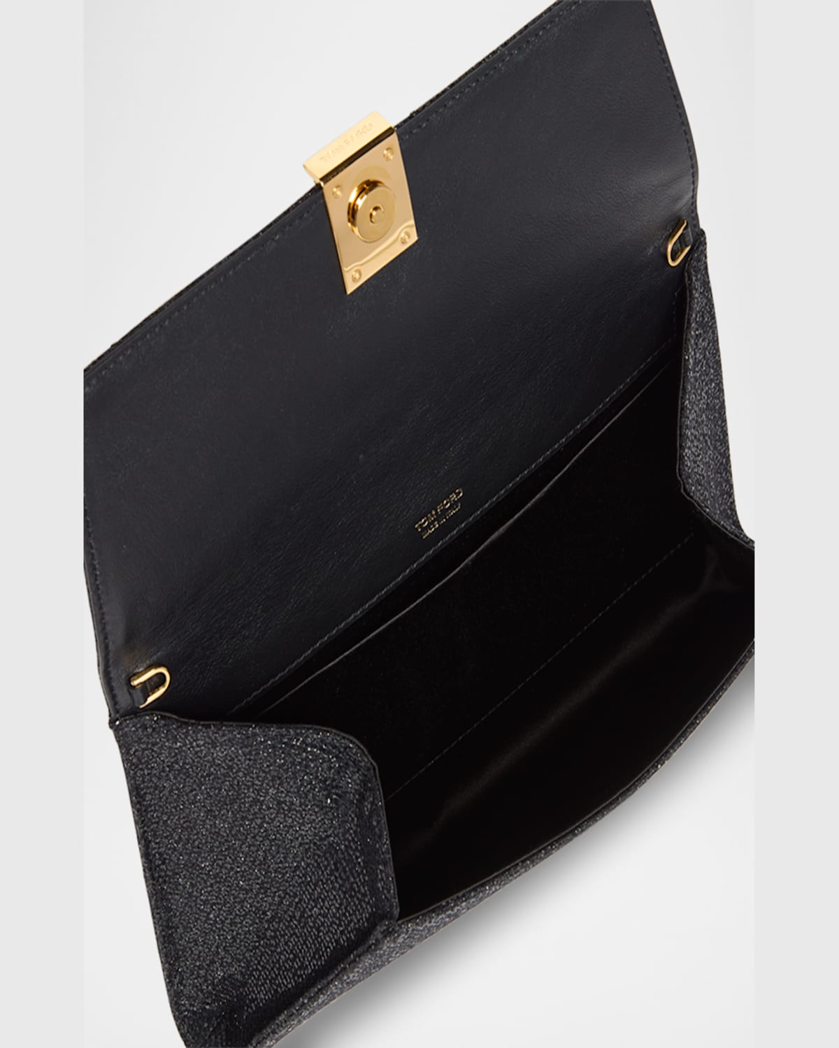 Tom Ford Nobile Flap Clutch Bag In Glitter Textured Fabric In Black