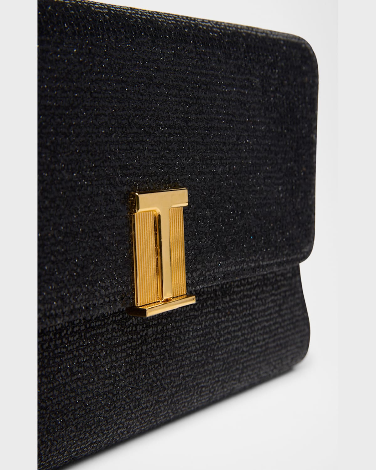Tom Ford Nobile Flap Clutch Bag In Glitter Textured Fabric In Black