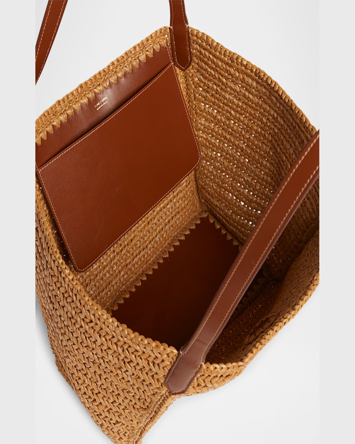 TOM FORD TARA MEDIUM TOTE BAG IN RAFFIA VISCOSE AND LEATHER 