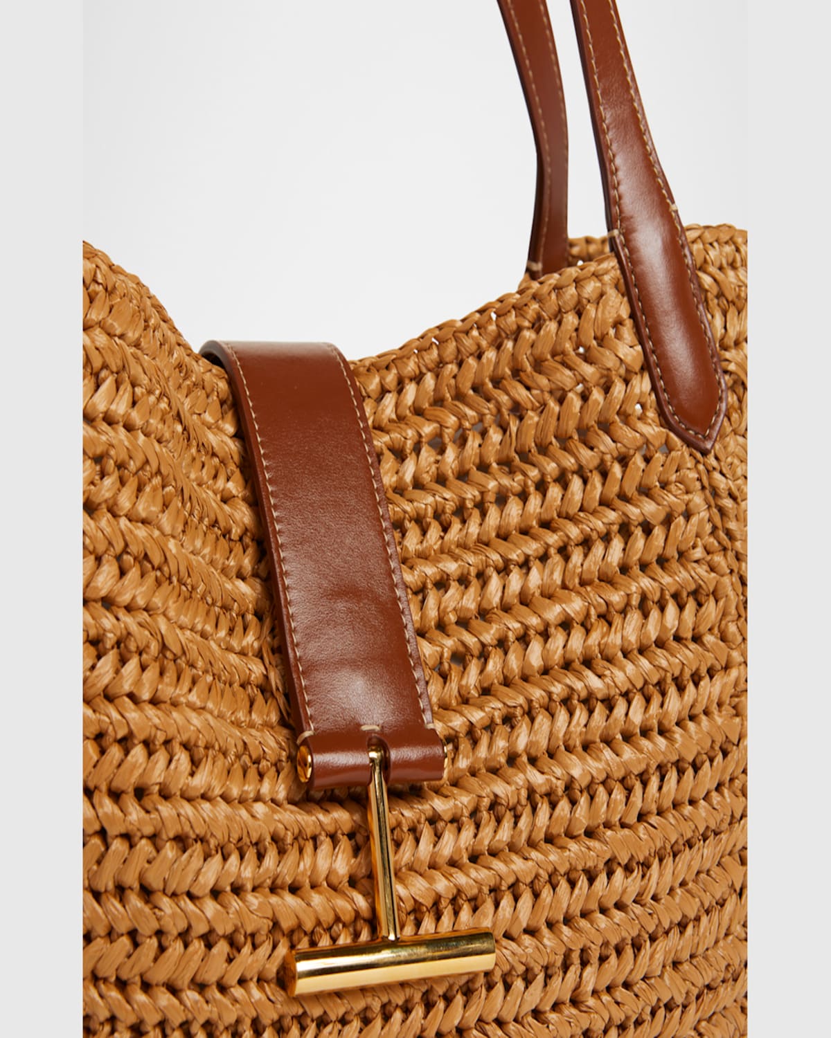 TOM FORD TARA MEDIUM TOTE BAG IN RAFFIA VISCOSE AND LEATHER 