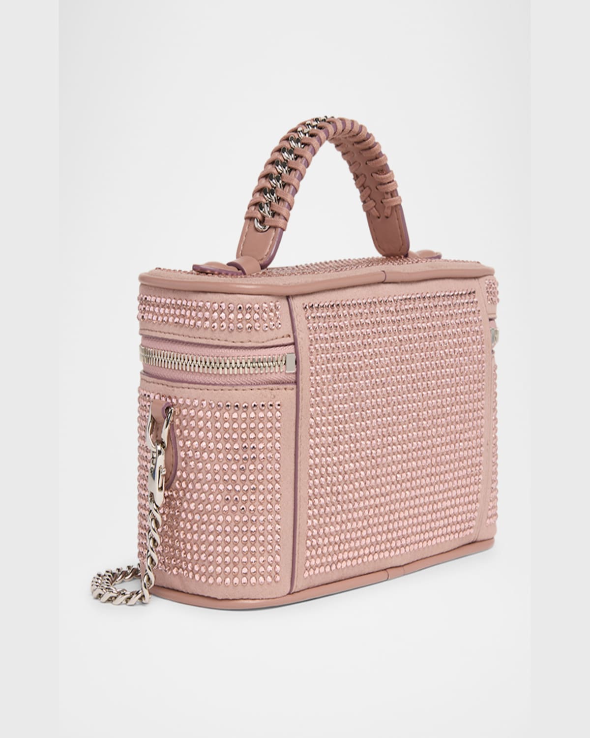 Stella Mccartney Allover Crystal Vegan Suede Cosmetic Case In Dusty Pink