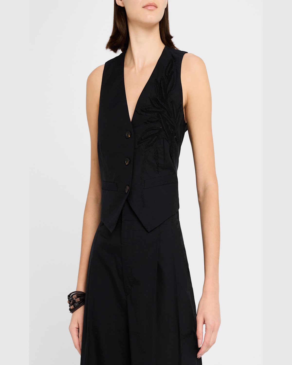Shop Brunello Cucinelli Herbarium Embroidered Poplin Vest In Black
