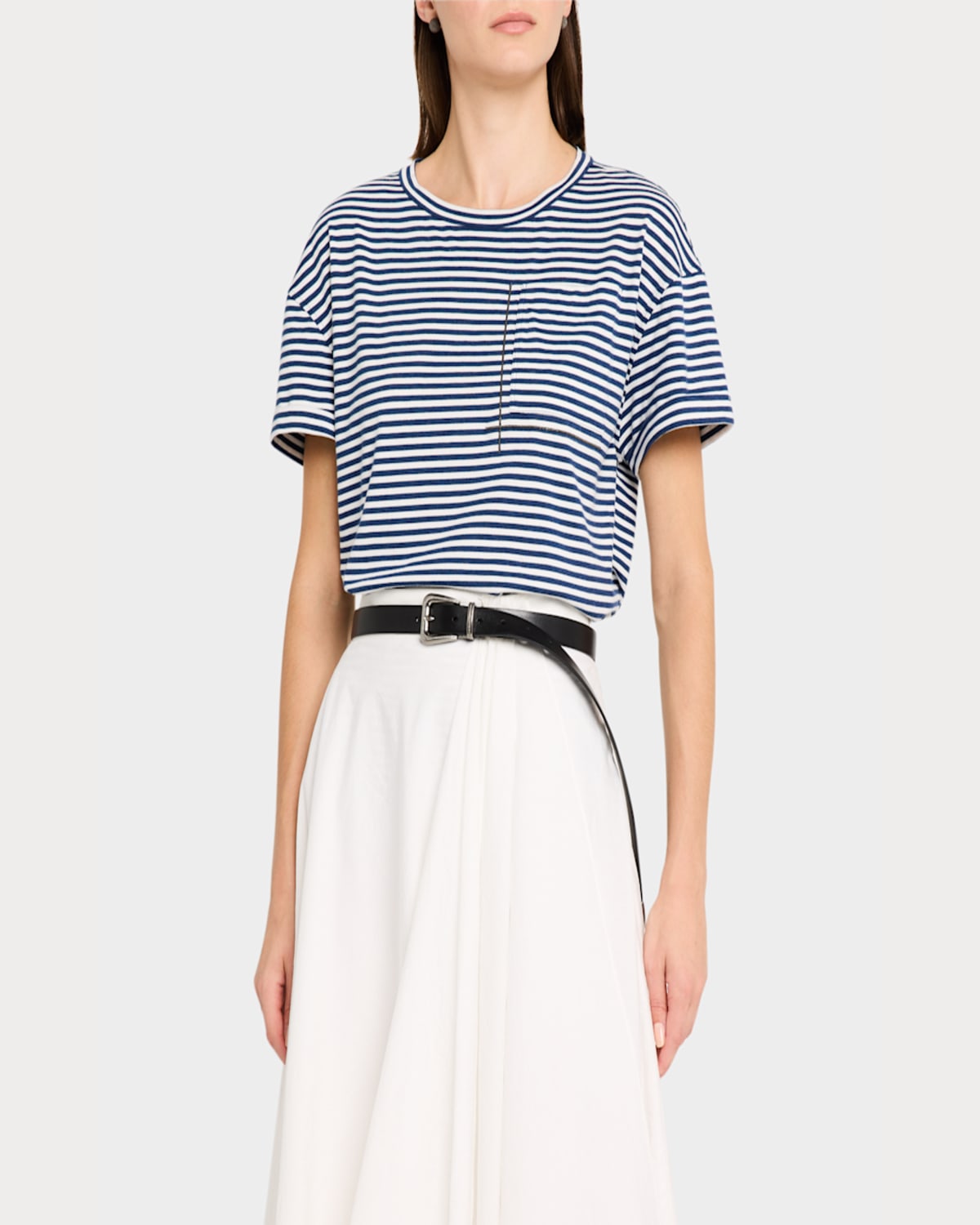 Brunello Cucinelli Monili Pocket Striped Jersey T-shirt In C7048 White Red