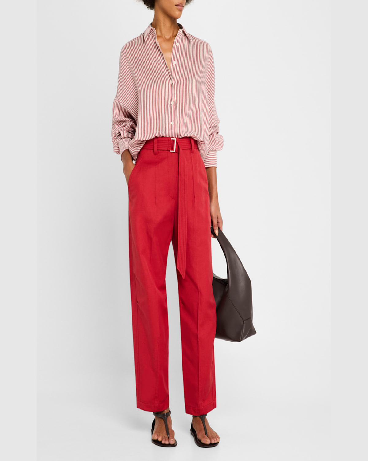 Brunello Cucinelli Pleated Straight-leg Ankle Chino Pants With Belt In C7901 Red