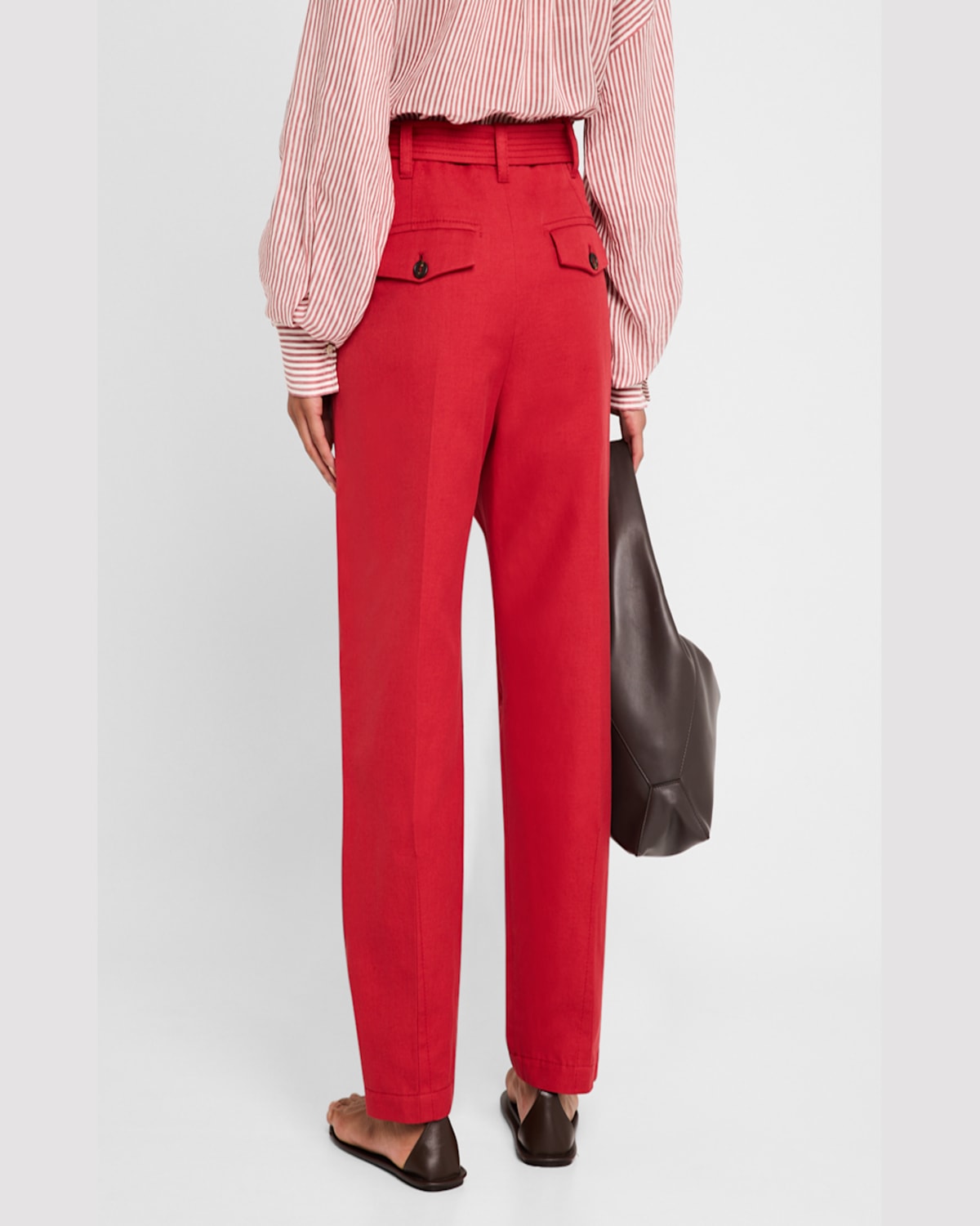 Brunello Cucinelli Pleated Straight-leg Ankle Chino Pants With Belt In C7901 Red