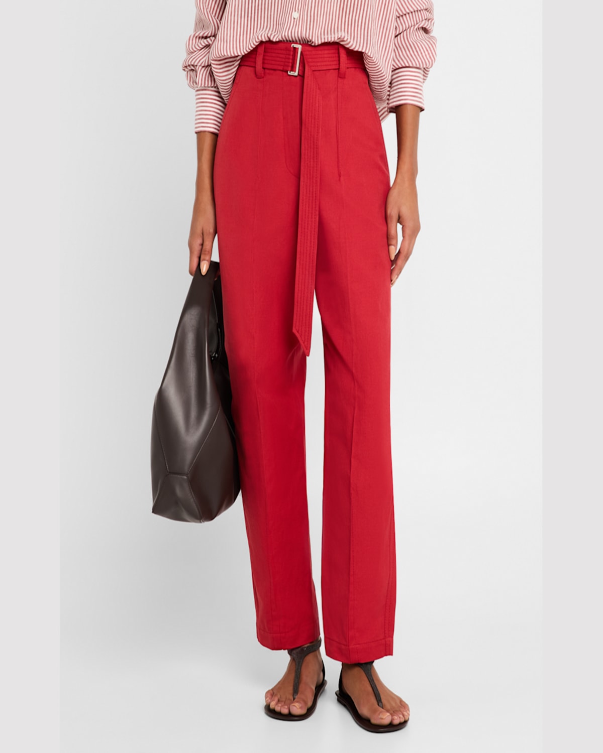 Brunello Cucinelli Pleated Straight-leg Ankle Chino Pants With Belt In C7901 Red