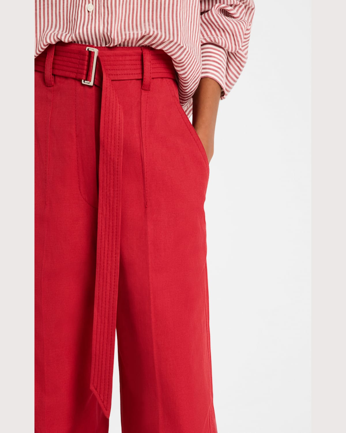 Brunello Cucinelli Pleated Straight-leg Ankle Chino Pants With Belt In C7901 Red