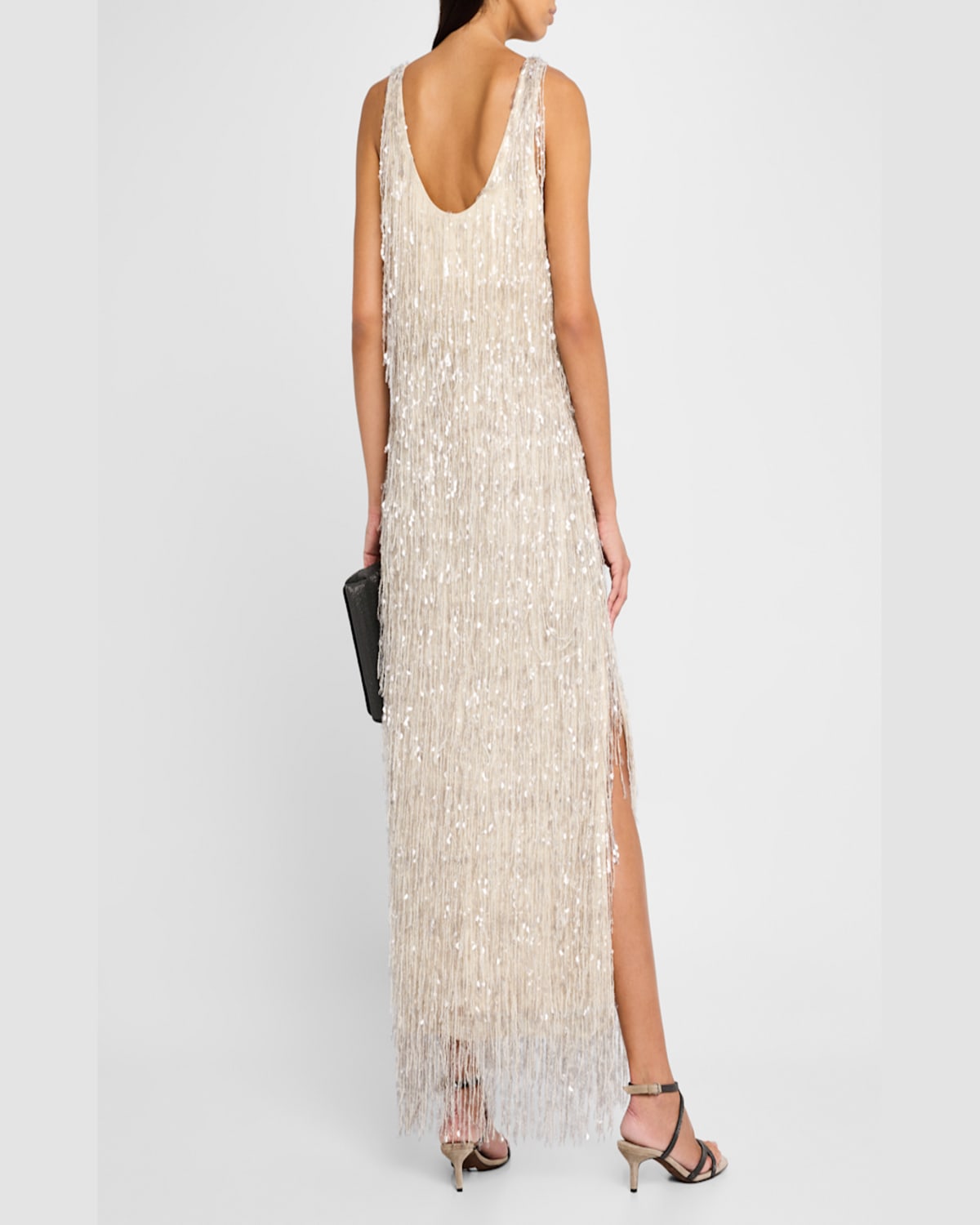 Brunello Cucinelli Sequin Waterfall Crispy Silk Maxi Dress In C2869 Pearl