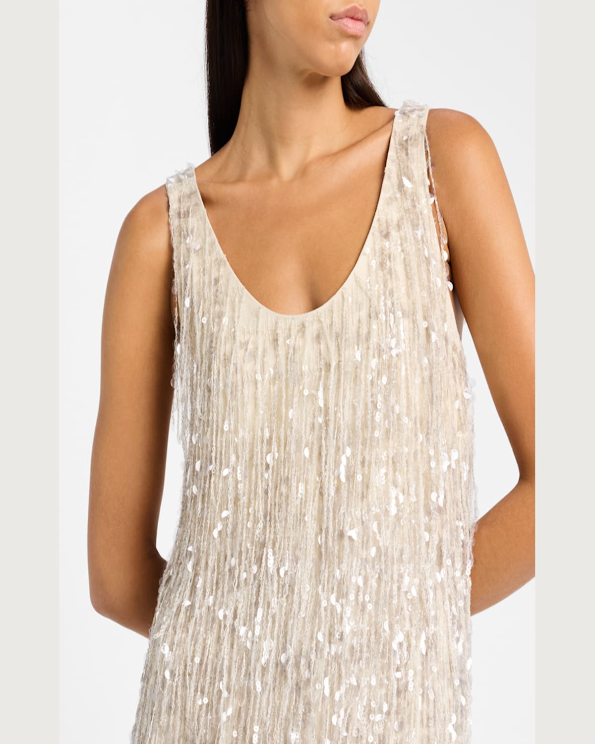 Brunello Cucinelli Sequin Waterfall Crispy Silk Maxi Dress In C2869 Pearl