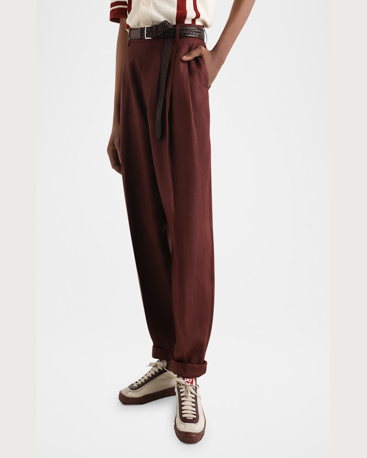Dolce & Gabbana Linen Fabric Pants In Dark