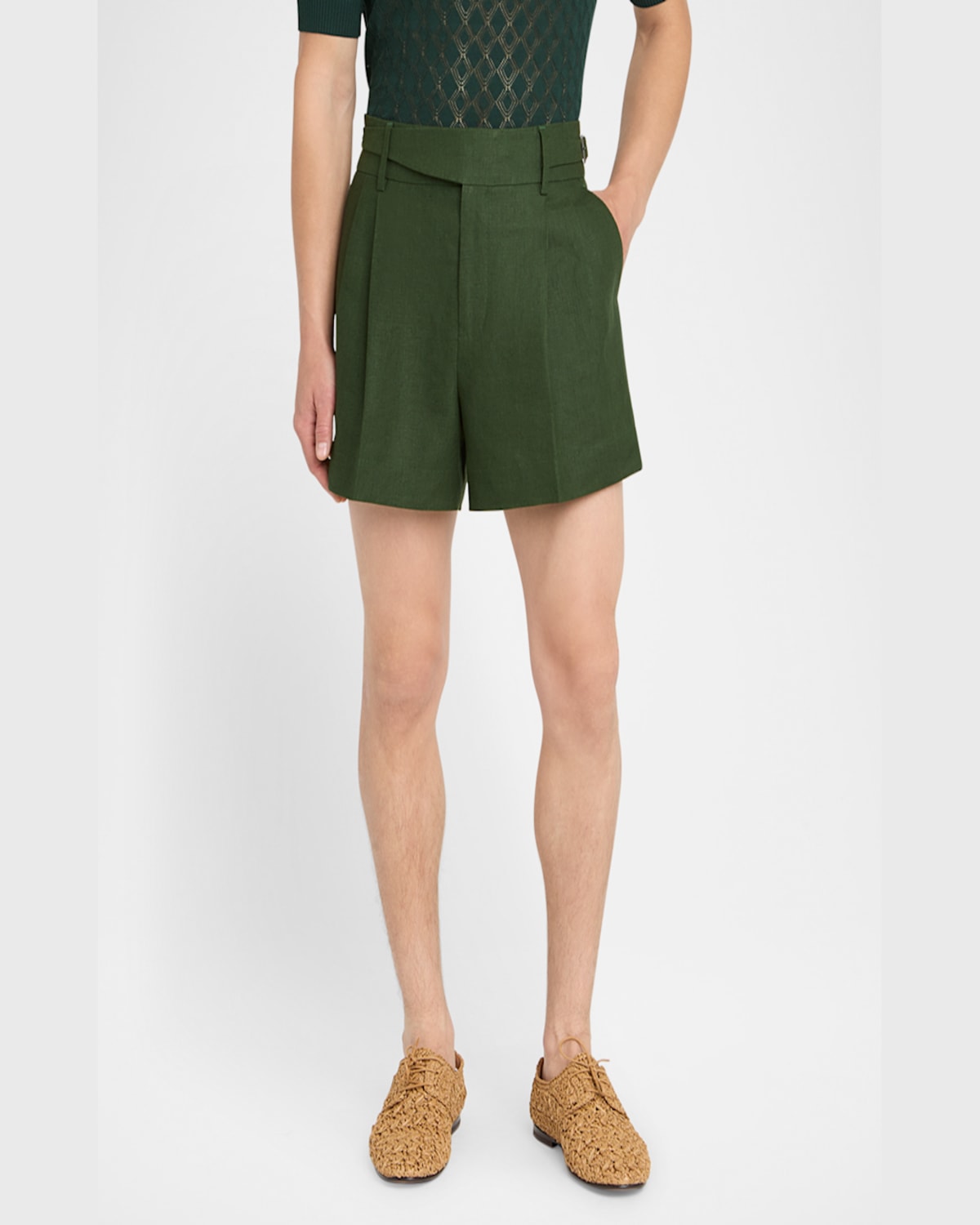Dolce & Gabbana Green Solid Tailored Shorts In Dark Green