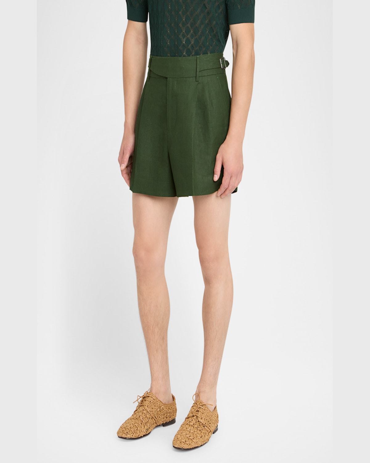 Dolce & Gabbana Green Solid Tailored Shorts In Dark Green