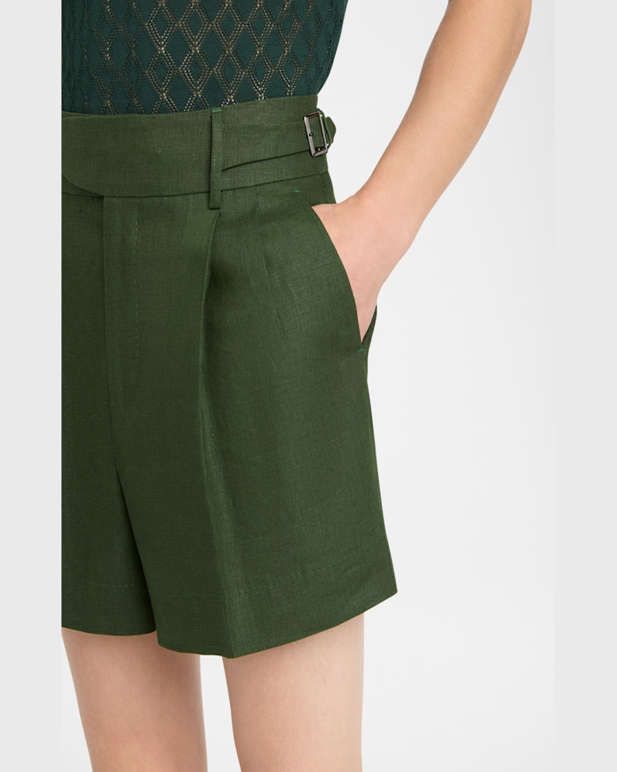 Dolce & Gabbana Green Solid Tailored Shorts In Dark Green