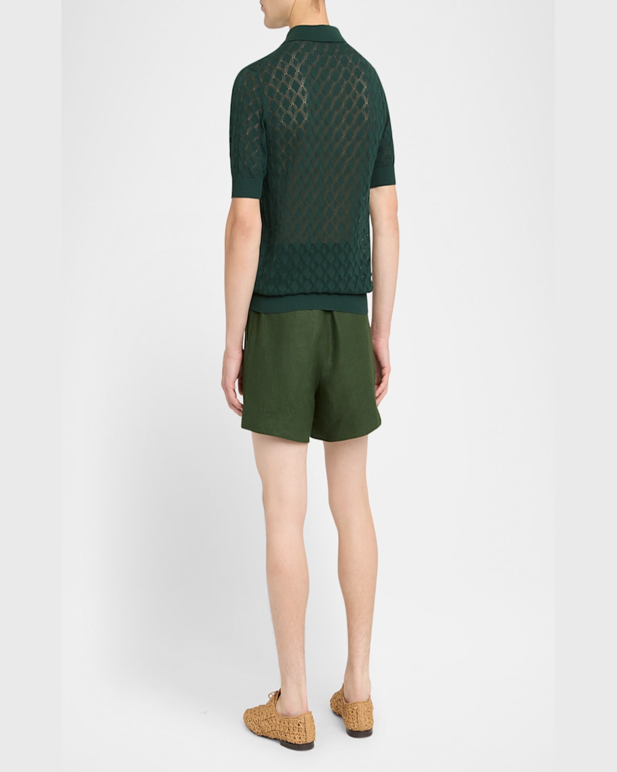 Dolce & Gabbana Dolce&gabbana Openwork Polo Sweater In Dark Green