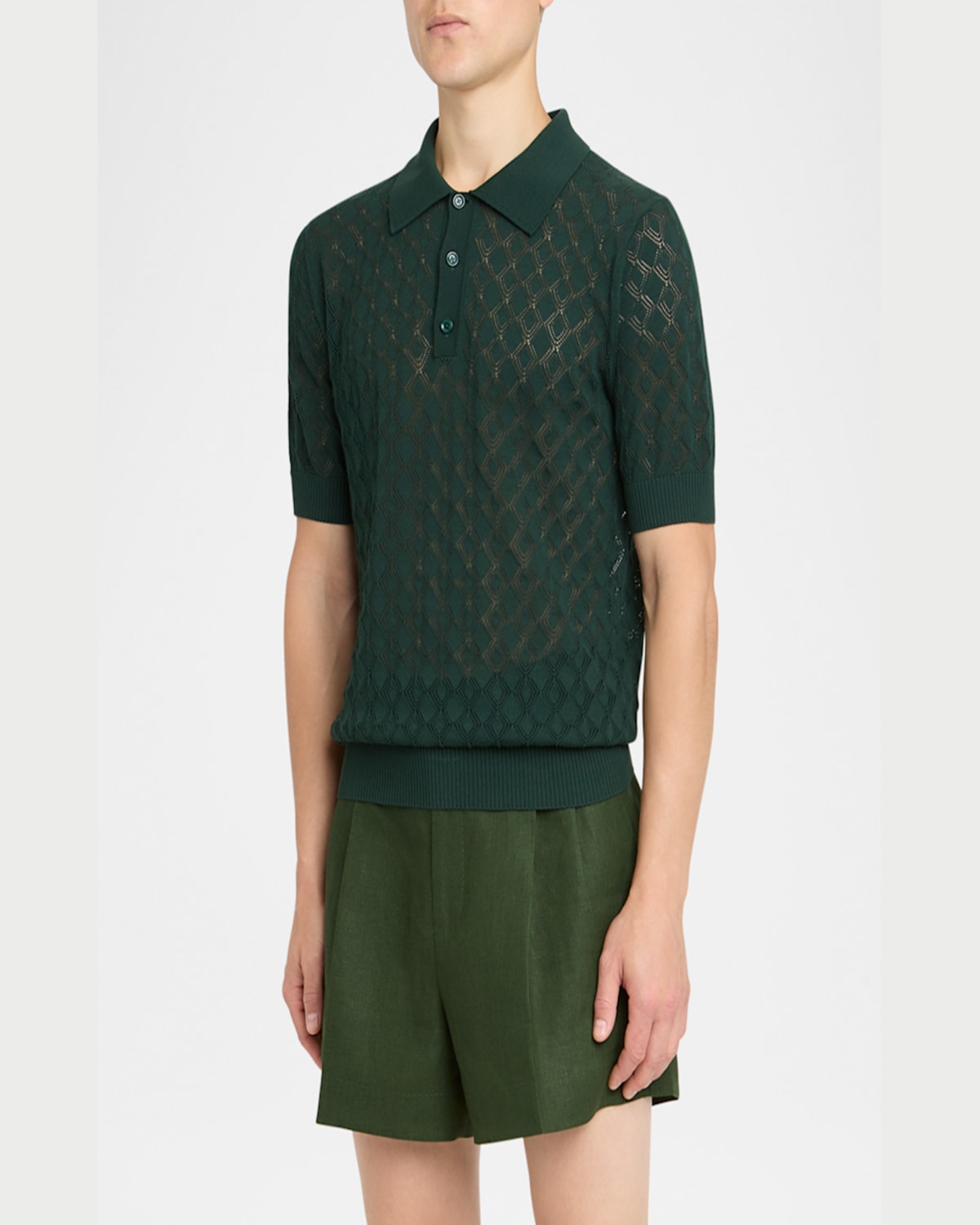 Dolce & Gabbana Dolce&gabbana Openwork Polo Sweater In Dark Green