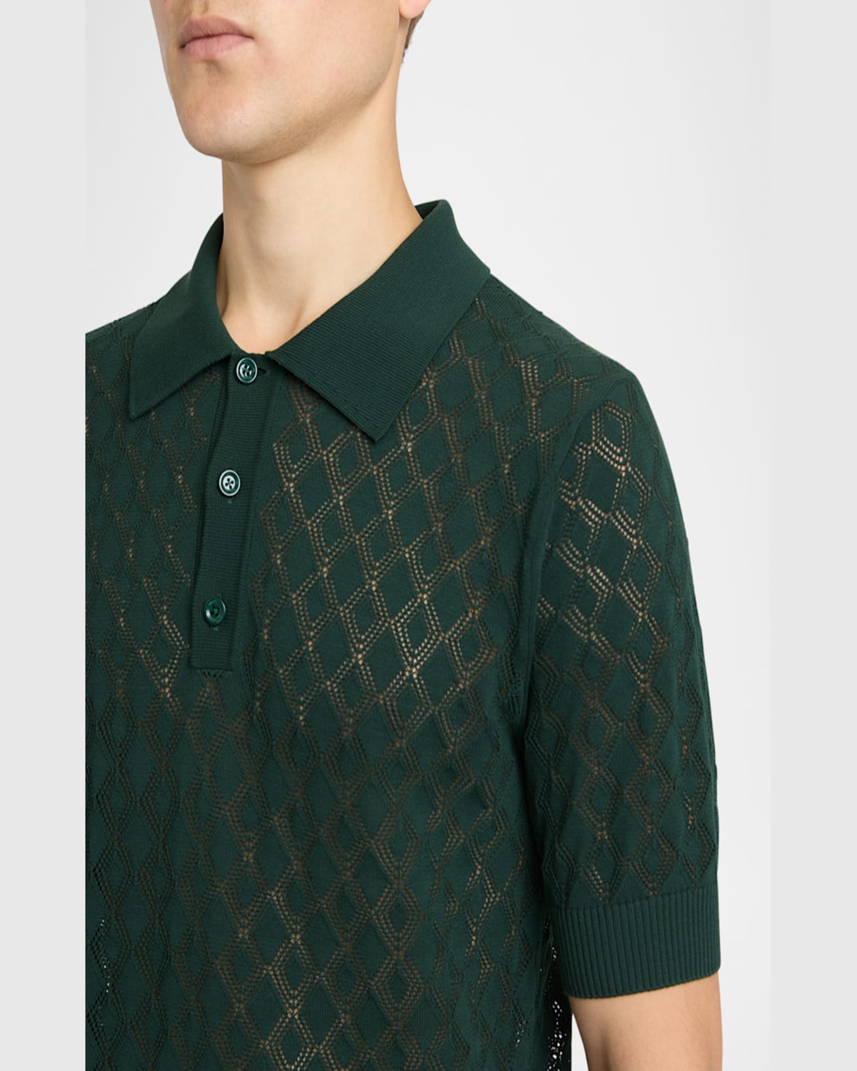 Dolce & Gabbana Dolce&gabbana Openwork Polo Sweater In Dark Green
