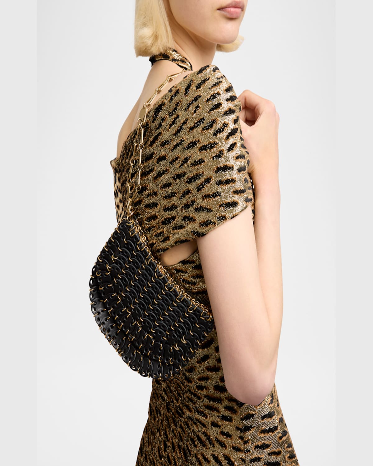 Rabanne Sac A Main Disc-link Leather Shoulder Bag In Black/gold