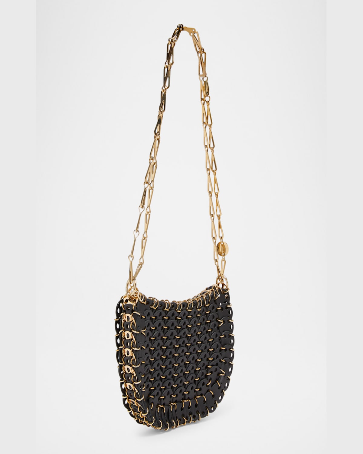 Rabanne Sac A Main Disc-link Leather Shoulder Bag In Black/gold