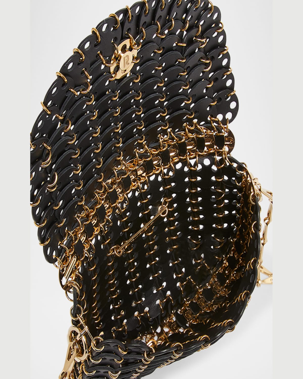Rabanne Sac A Main Disc-link Leather Shoulder Bag In Black/gold