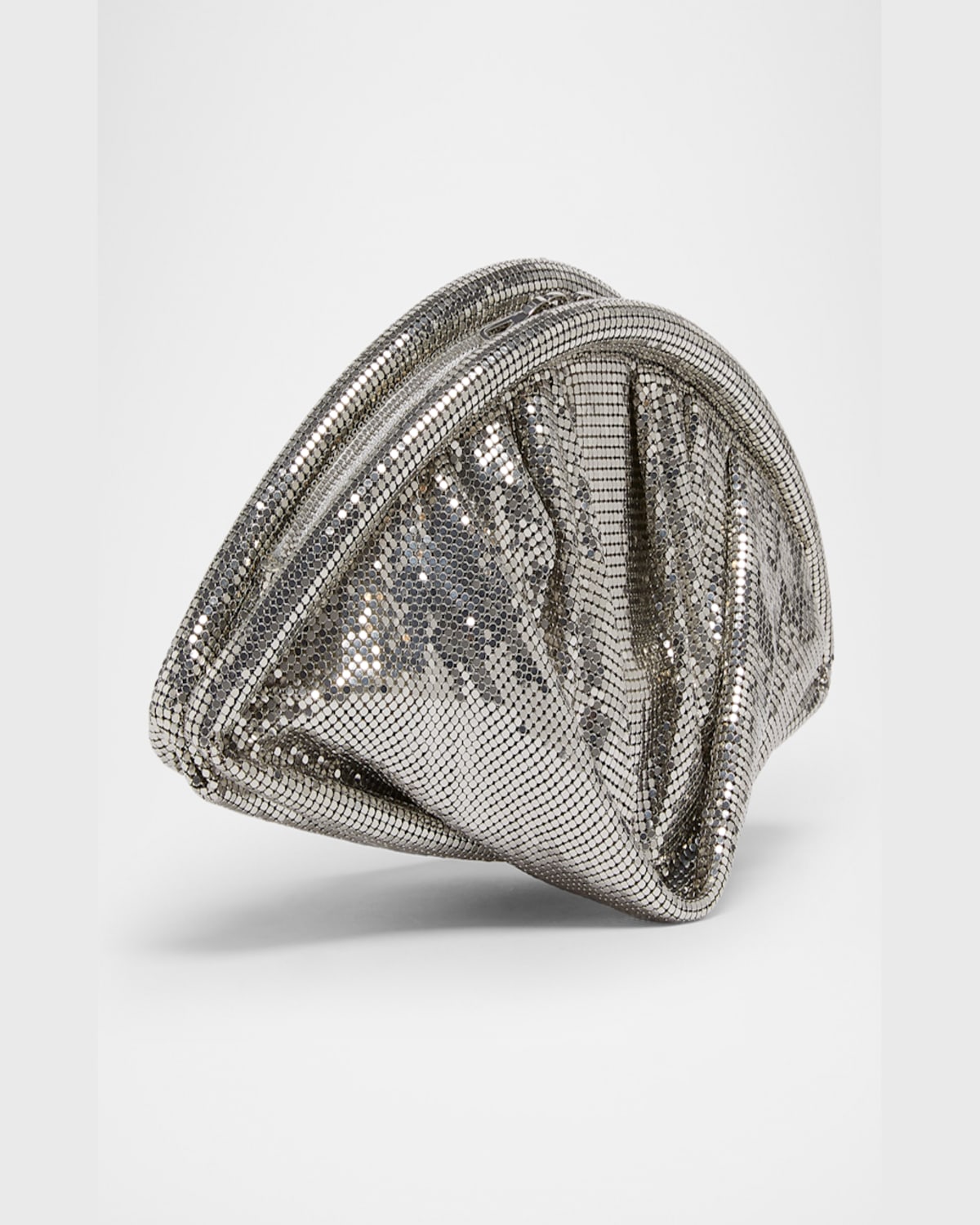 Rabanne Studded Mesh Zip Pochette Clutch Bag In Silver