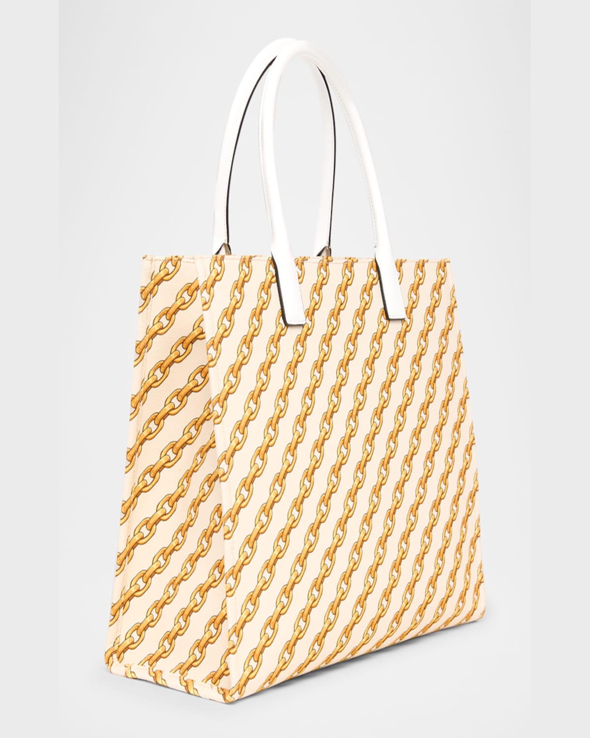 Versace La Medusa Chain-link Canvas Tote Bag In Porcelain White Multicolor