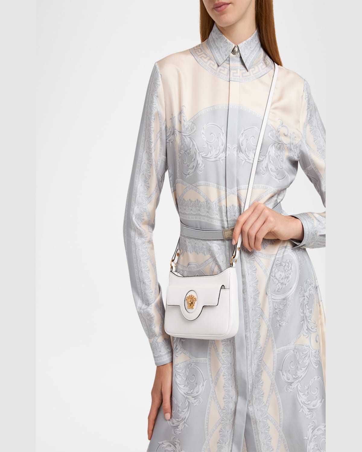 Versace La Medusa Mini Leather Crossbody Bag In Optical-white