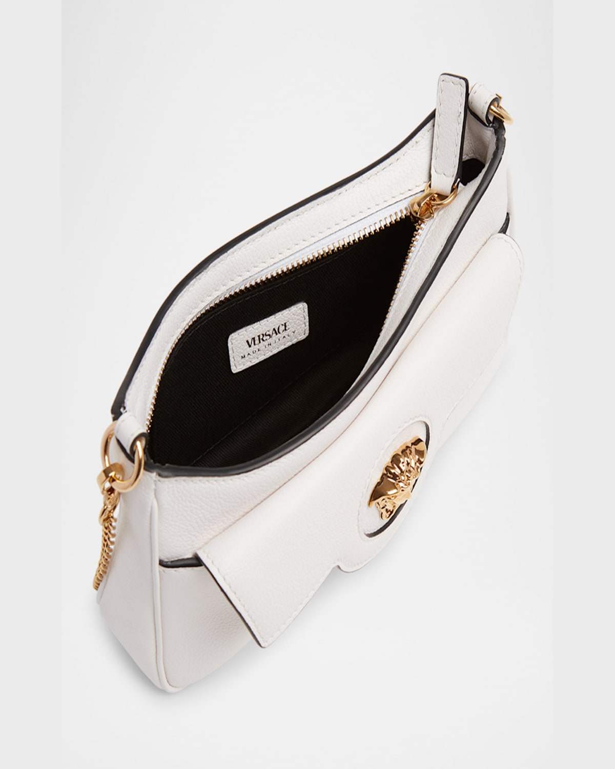 Versace La Medusa Mini Leather Crossbody Bag In Optical-white