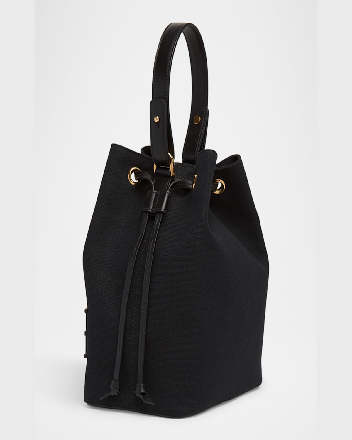 Versace La Medusa Drawstring Canvas Bucket Bag In Black