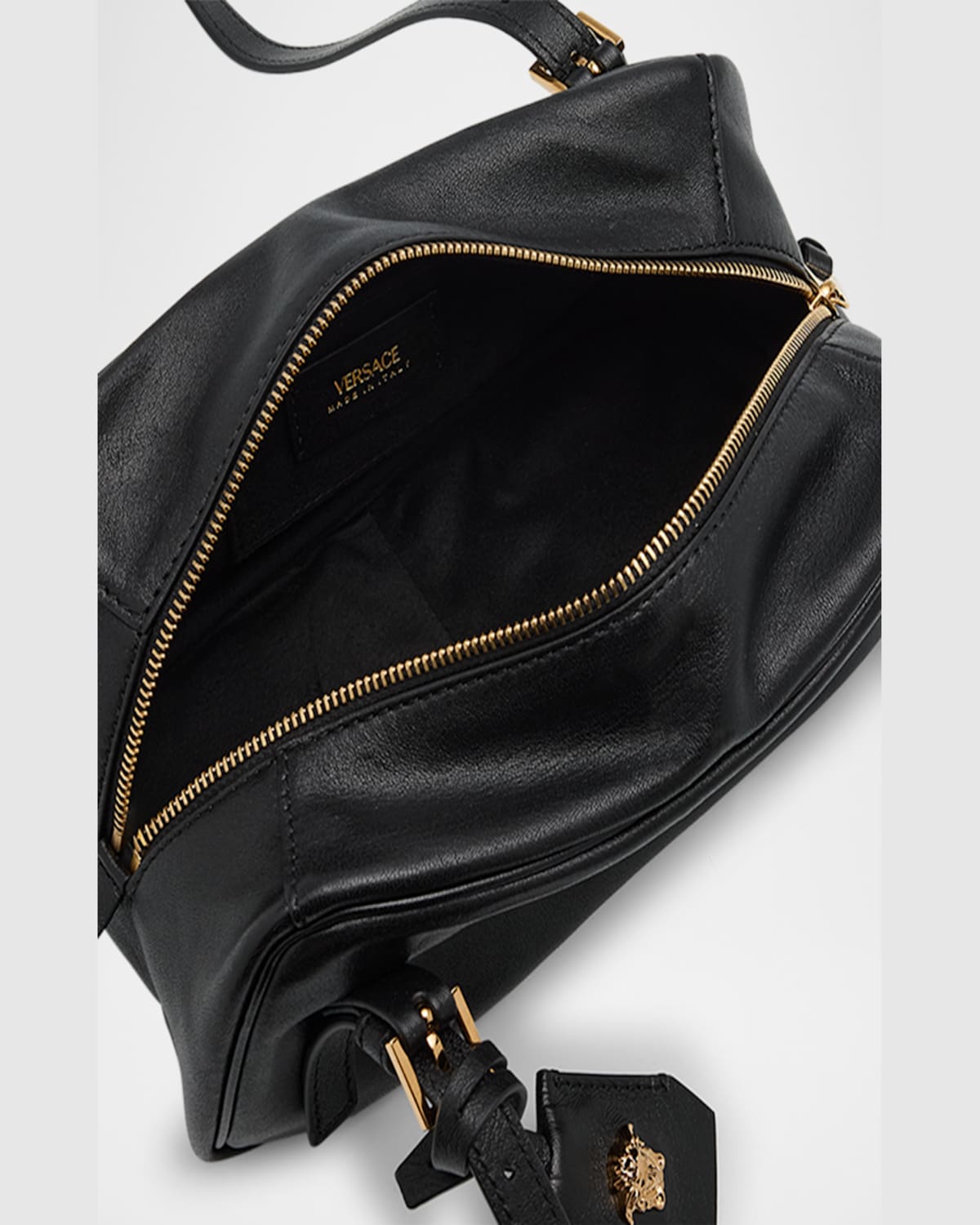 Versace Tag Bowling Shoulder Bag In Black- Gold