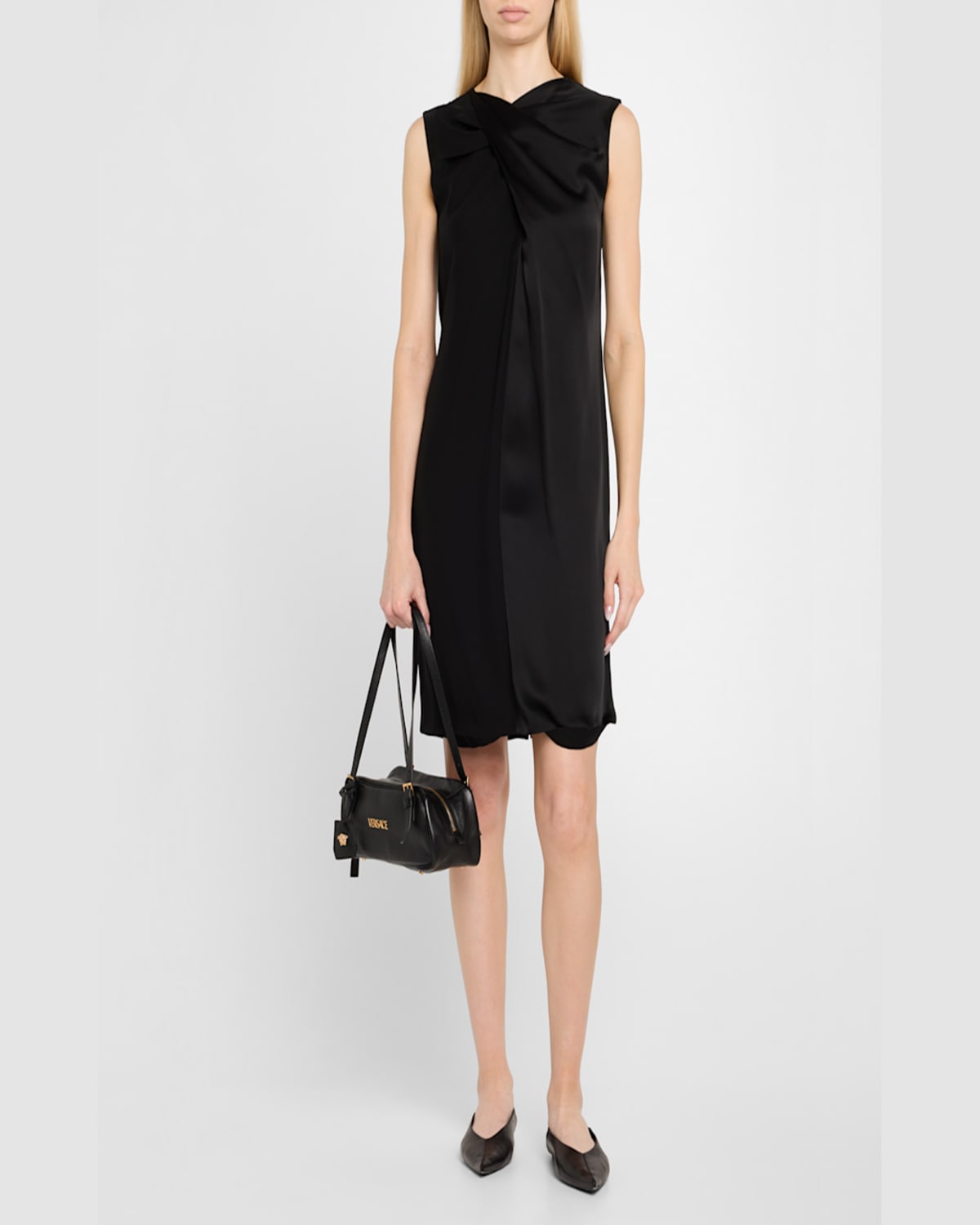 Versace Tag Bowling Shoulder Bag In Black- Gold