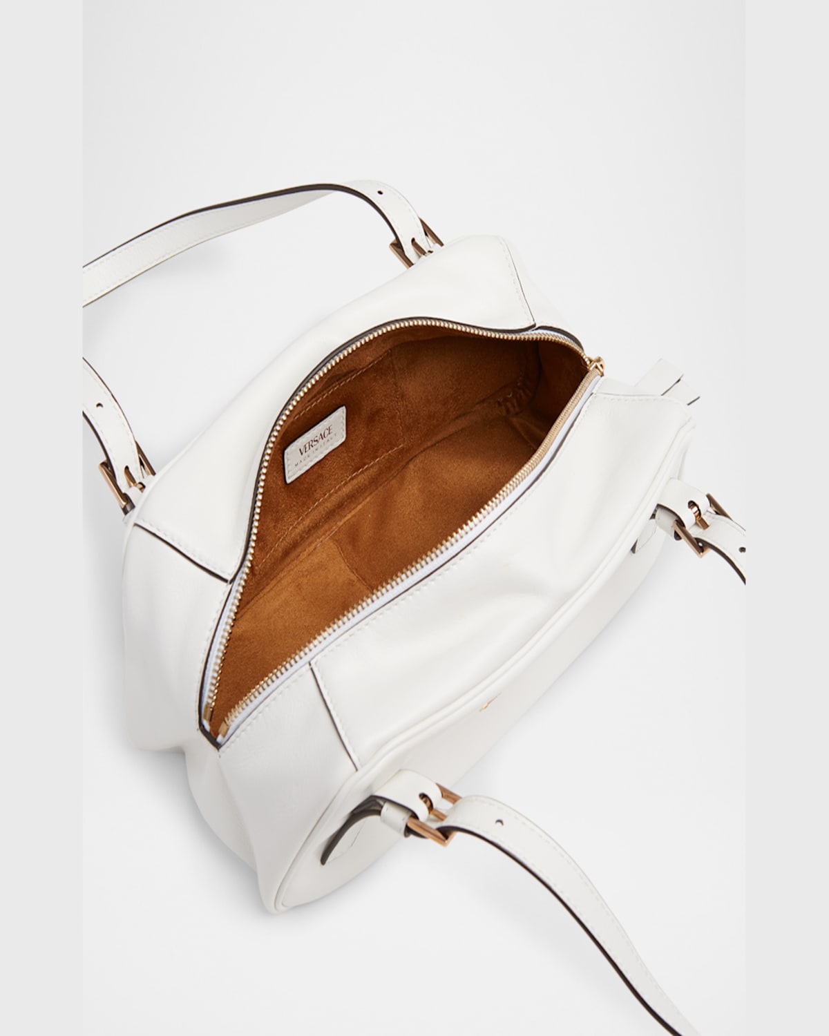 Versace Tag Bowling Shoulder Bag In Black- Gold