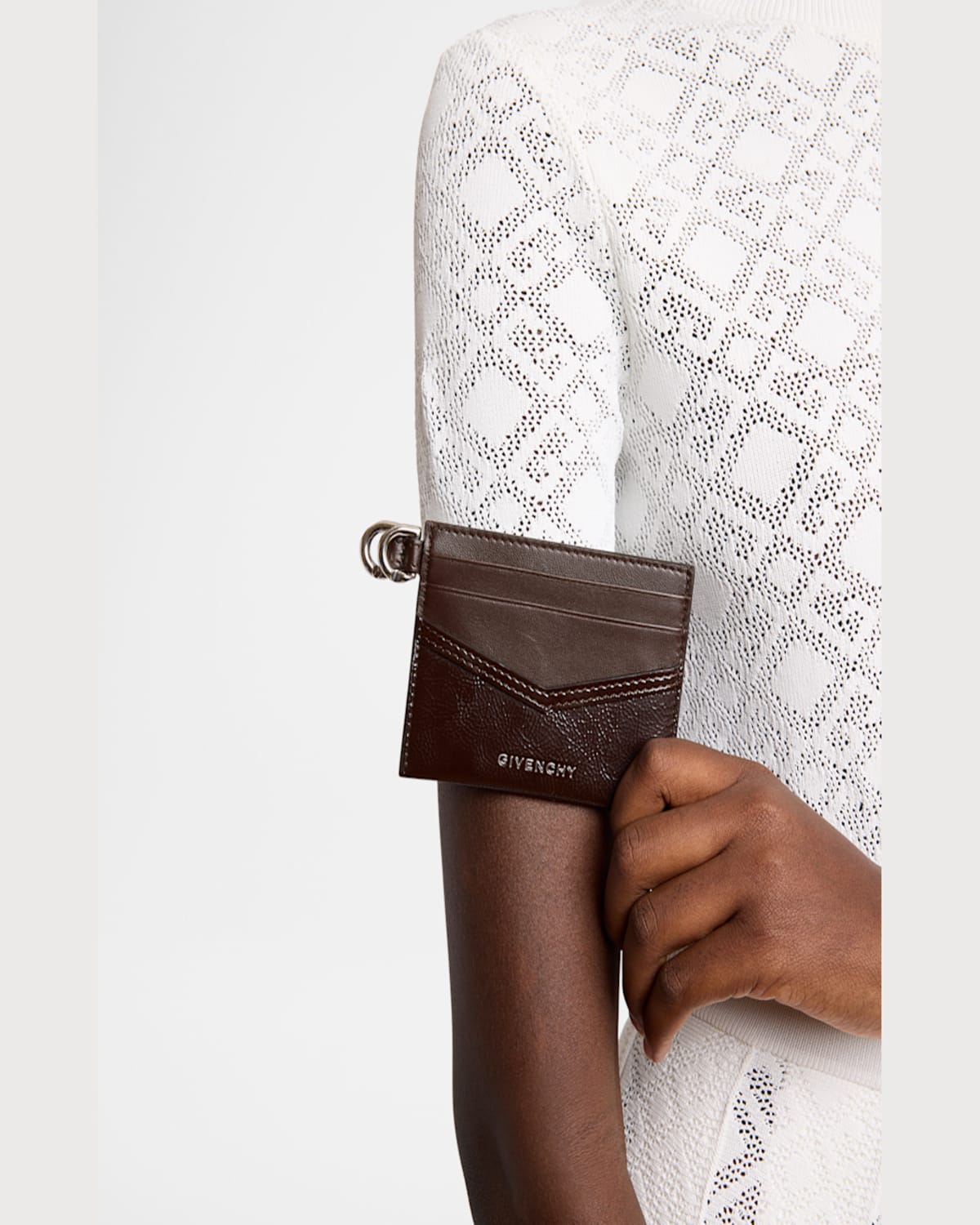 Givenchy Voyou Card Holder In Shiny Crinkled Leather In Ebony Brown