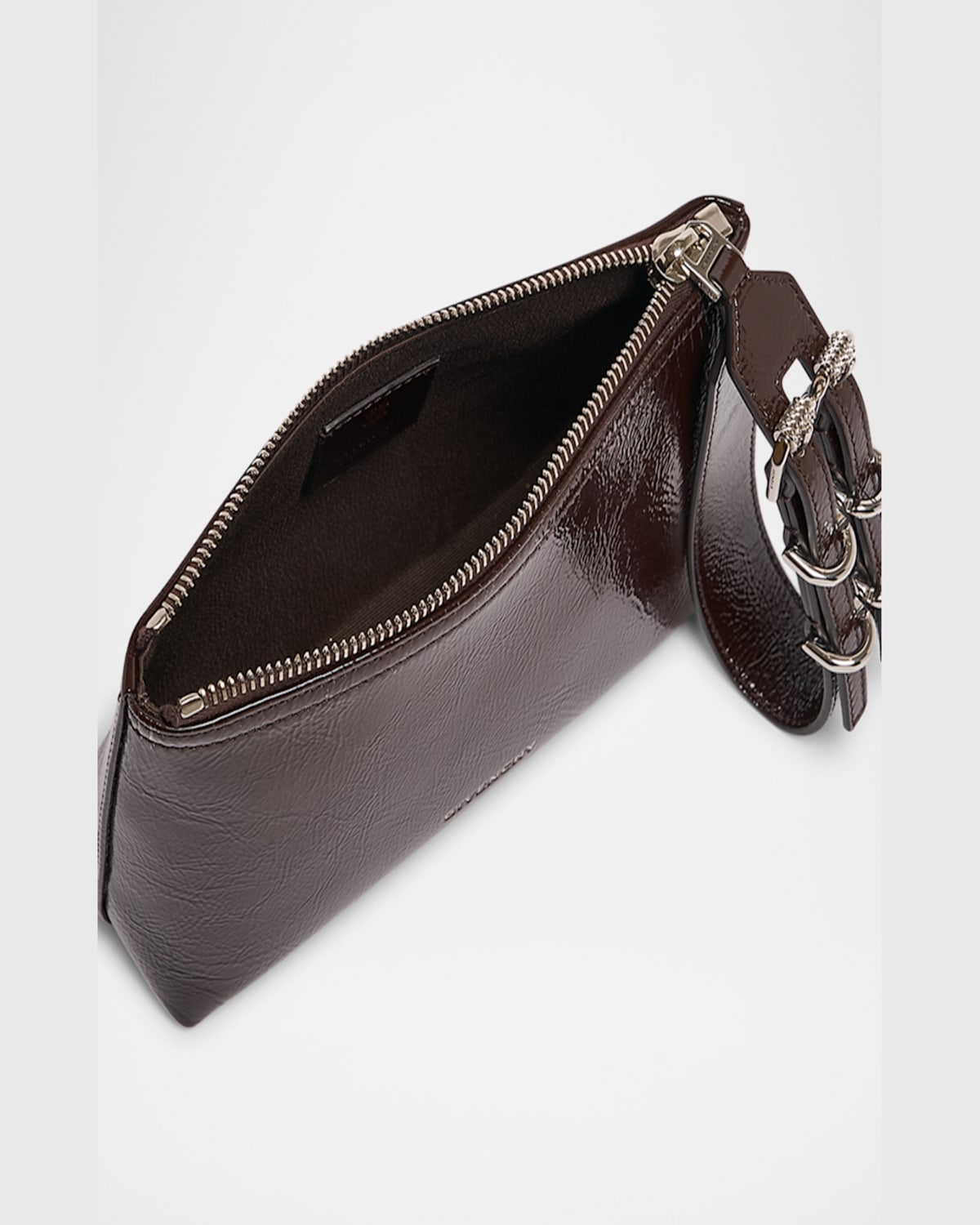 Givenchy Voyou Small Pouch Bag In Shiny Crinkled Leather In Ebony Brown