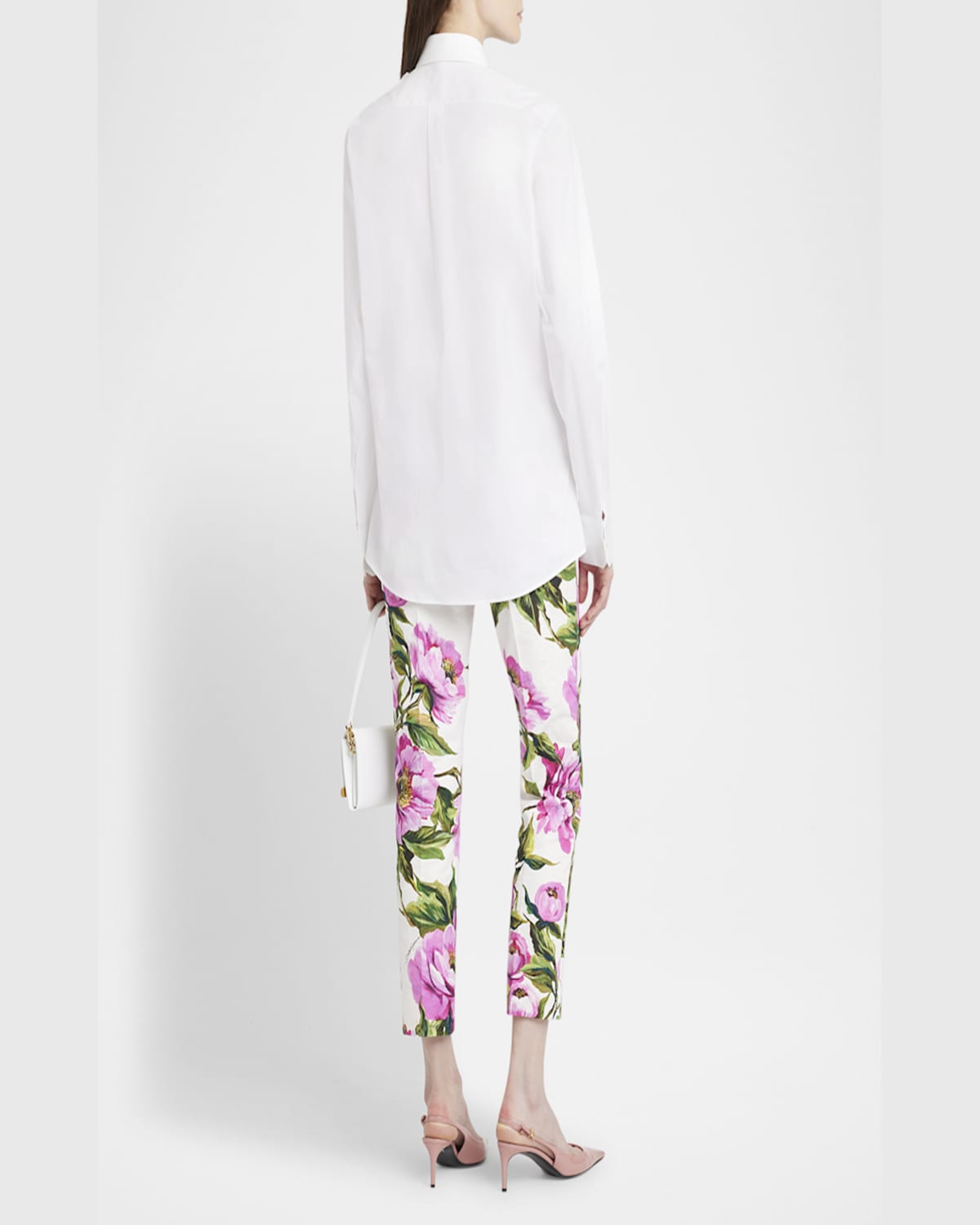 Dolce & Gabbana Lace Inset Poplin Button Down Blouse In White