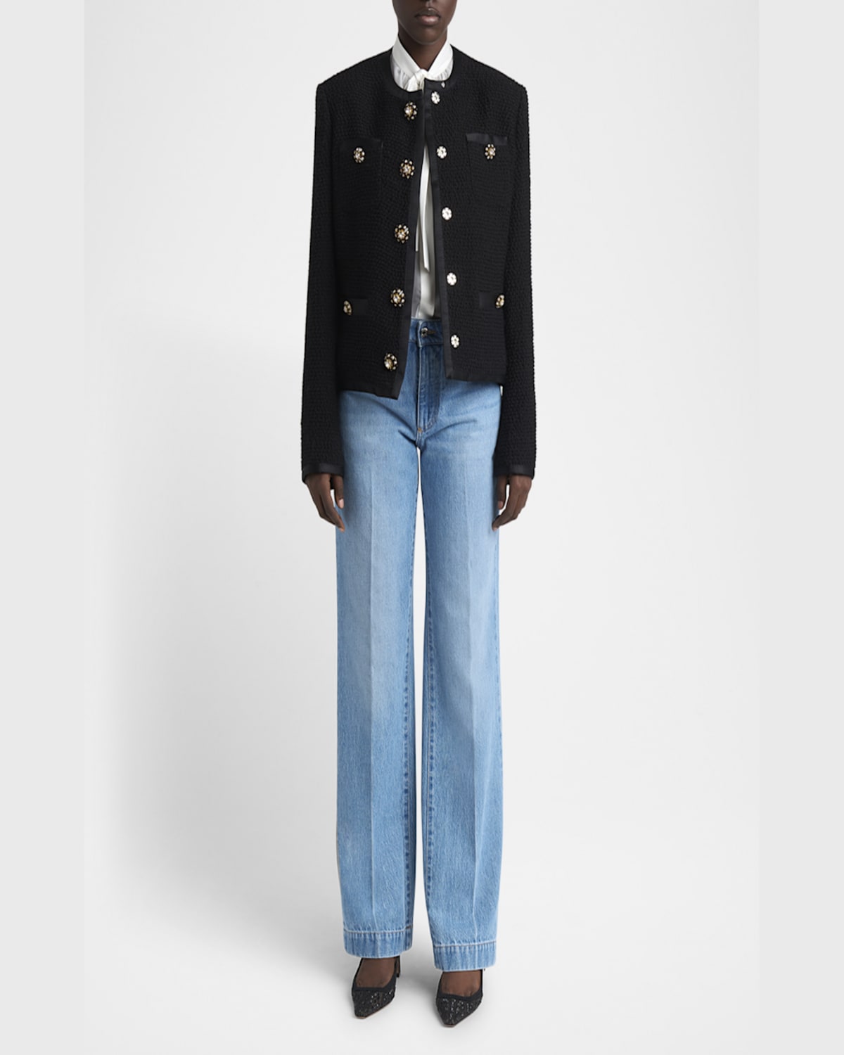 Dolce & Gabbana Jeweled Button Boucle Jacket In Black
