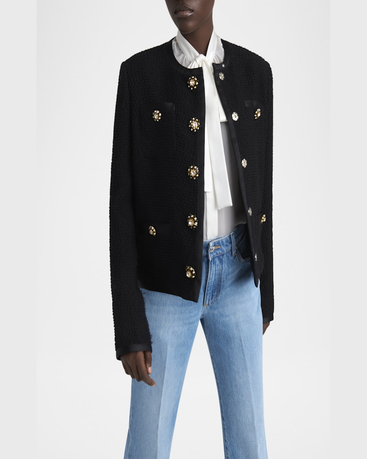 Dolce & Gabbana Jeweled Button Boucle Jacket In Black