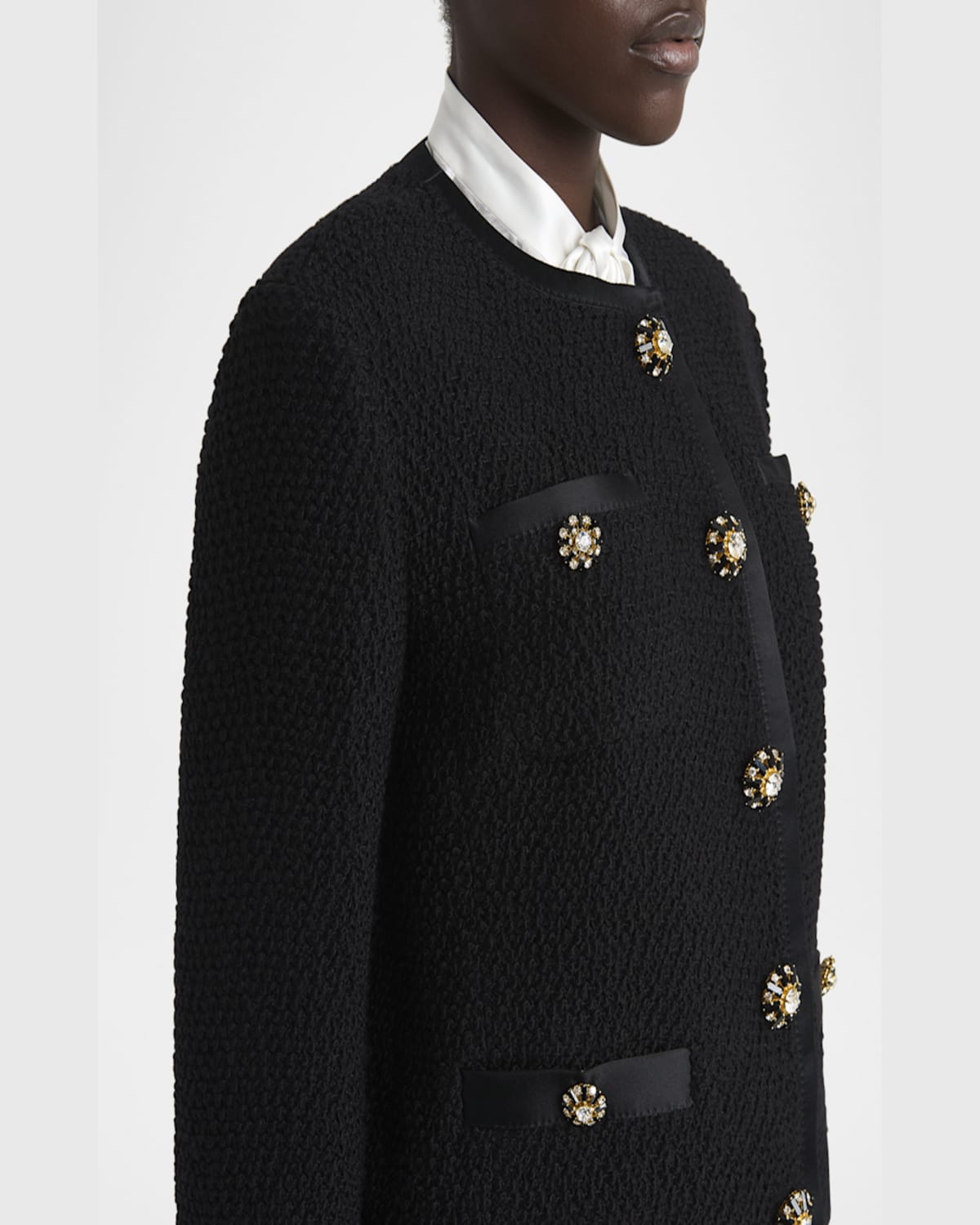 Dolce & Gabbana Jeweled Button Boucle Jacket In Black