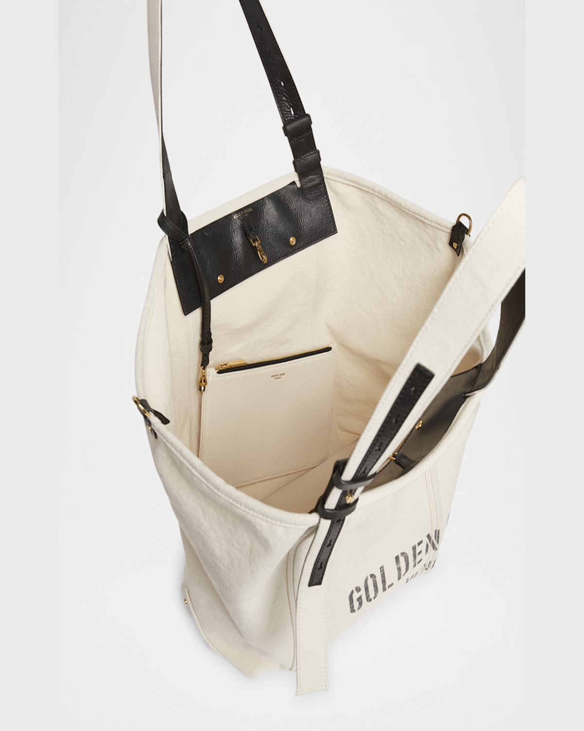 Golden Goose Spacious Beige Handbag With Dual Handles And Adjustable Strap In Ecru