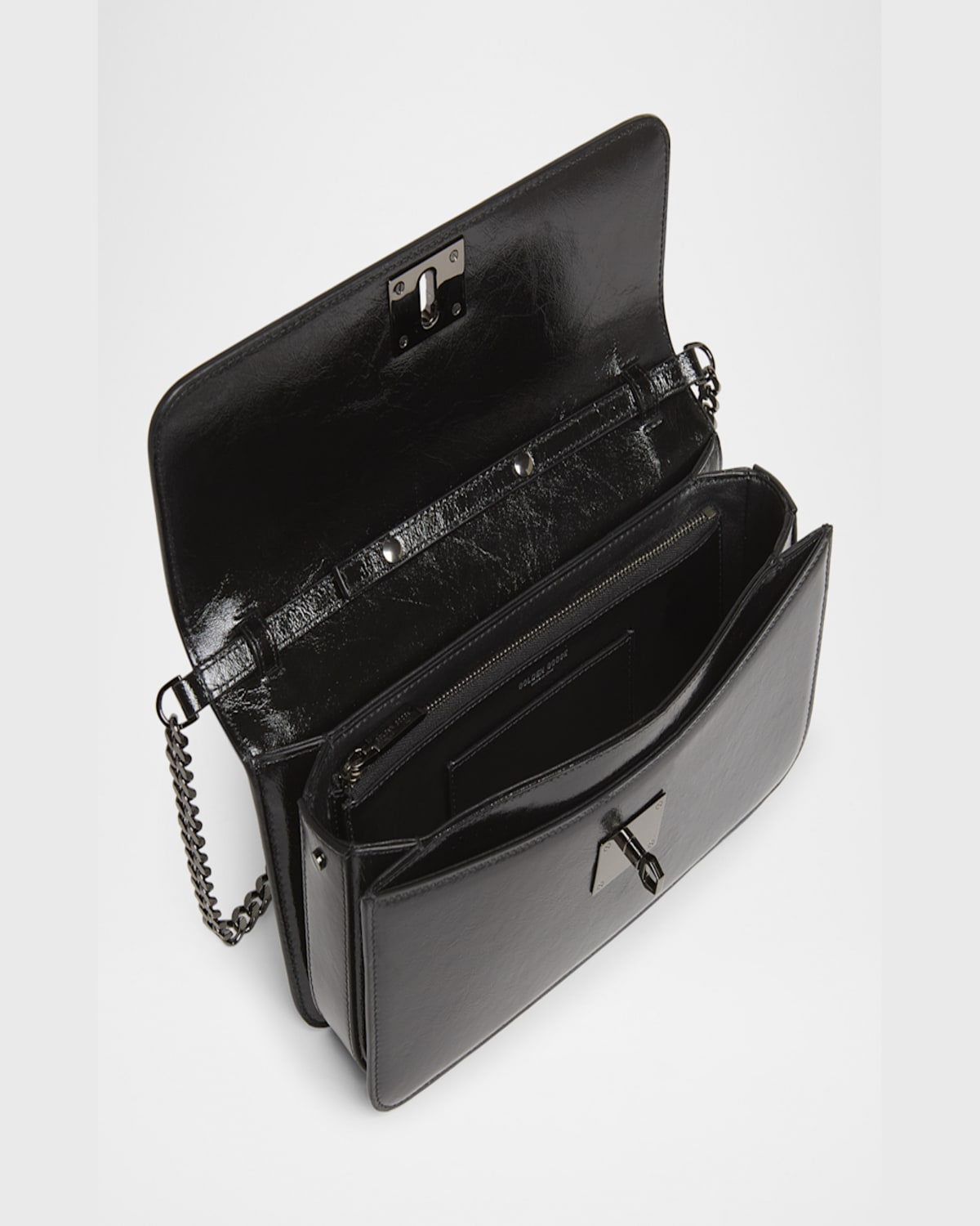 Golden Goose Gioia Shiny Wavy Leather Shoulder Bag In Black